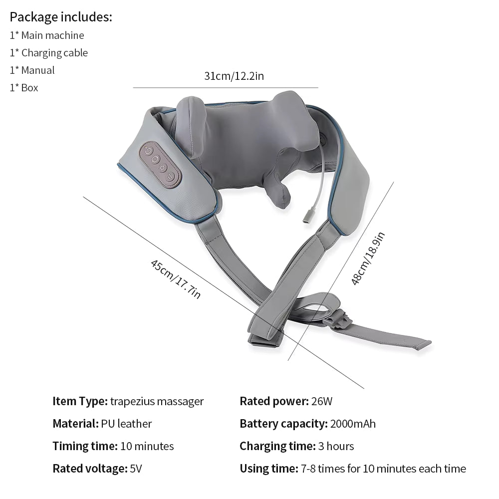 26W Wireless Trapezius Neck & Shoulder Massager with Heat – 2 Modes, 2 Intensities