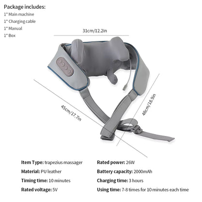 26W Wireless Trapezius Neck & Shoulder Massager with Heat – 2 Modes, 2 Intensities