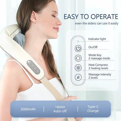 26W Wireless Trapezius Neck & Shoulder Massager with Heat – 2 Modes, 2 Intensities